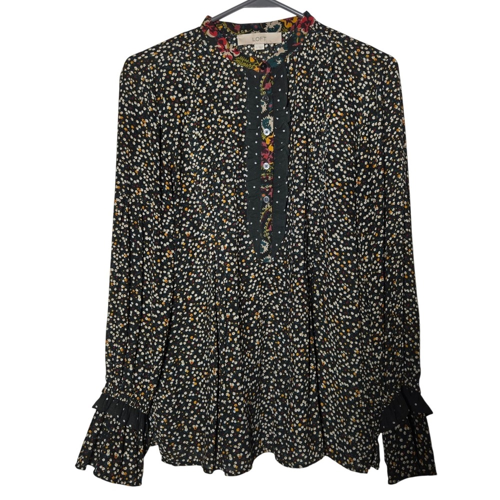 Loft Womens Floral Ruffle Long Sleeve Top Small‎ Ditsy Sheer Cottage Boho Light